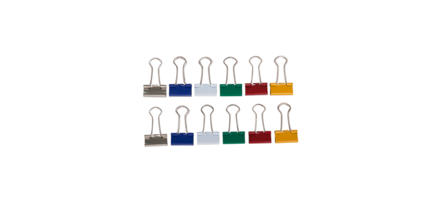 Pince à papier MAUL 213 Foldback 19mm capacité 7mm assorti 12 pièces