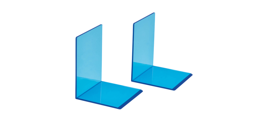 Boekensteun MAUL 10x10x13cm acryl set 2 neon blauw transparant