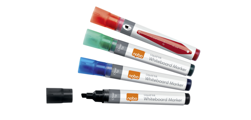 Whiteboard marker Nobo Liquid ink chisel 4mm assorted 4 pieces