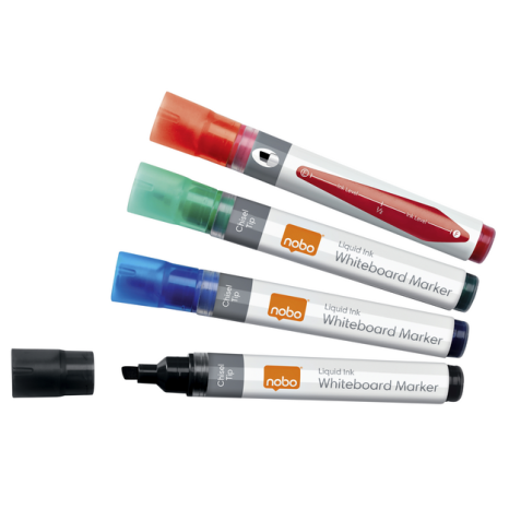 Viltstift Nobo whiteboard Liquid ink schuin assorti 4mm 4st