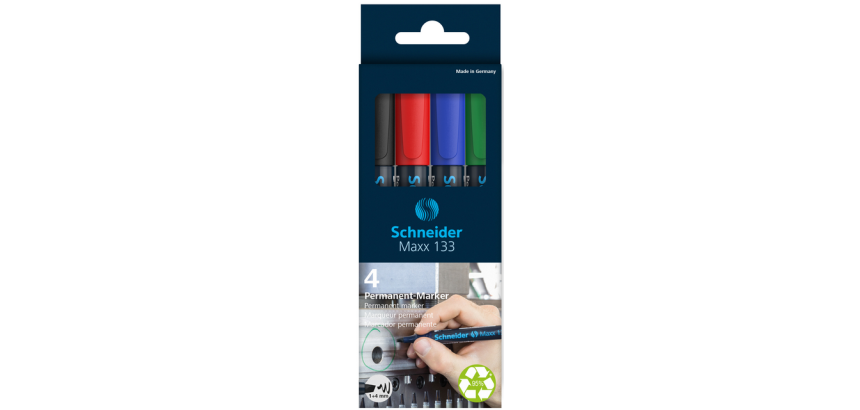 Marqueur permanent Schneider Maxx 133 biseauté 1-4mm assorti 4 pièces