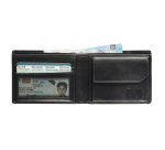 Portefeuille Maverick All Black compact avec compartiment monnaie RFID cuir noir