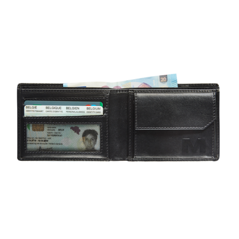 Portefeuille Maverick All Black compact avec compartiment monnaie RFID cuir noir