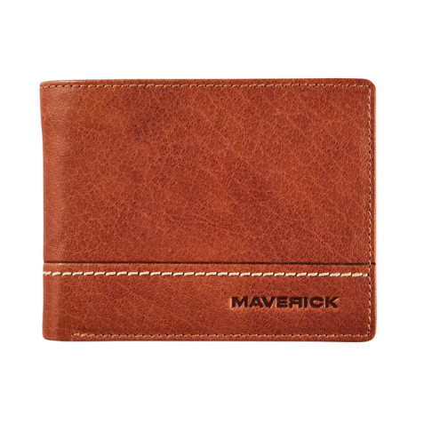 Porte-monnaie Maverick Rough Gear avec compartiment monnaie RFID cuir cognac