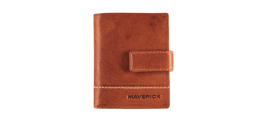 Maverick Rough Gear Compact RFID Cognac Leather Card Holder