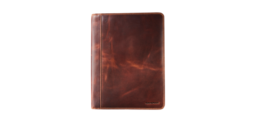 <p>Konferenzmappe Maverick The Original A4 mit Reißverschluss und Notizblock aus braunem Leder</p>