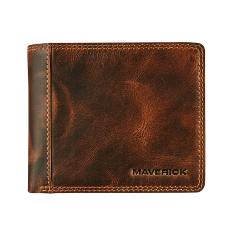 Porte-monnaie Maverick The Original avec compartiment monnaie RFID cuir brun