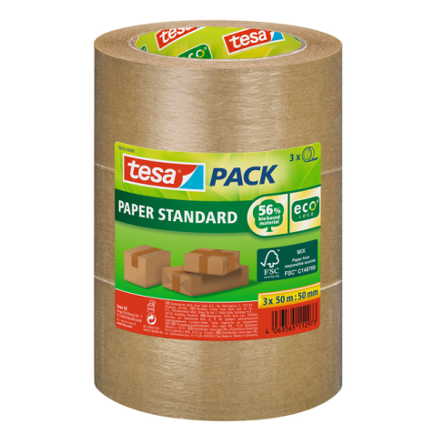 Ruban d'emballage tesapack® Paper ecoLogo 50mx50mm brun lot
