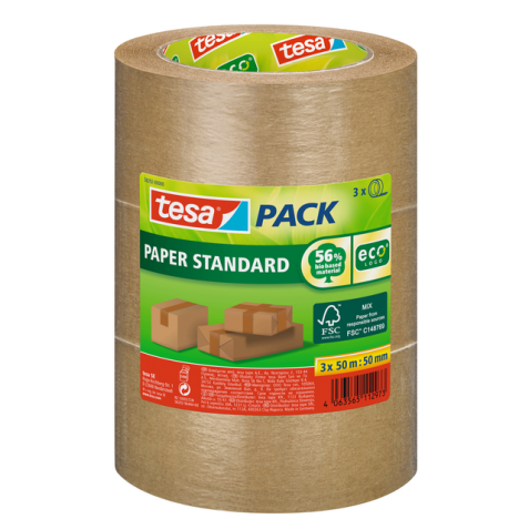 Verpakkingstape tesapack® Papier Standard ecoLogo 50mx50mm bruin bundel 3 rollen