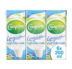 Lait Campina LangLekker demi-écrèmé 20cl 6 pièces