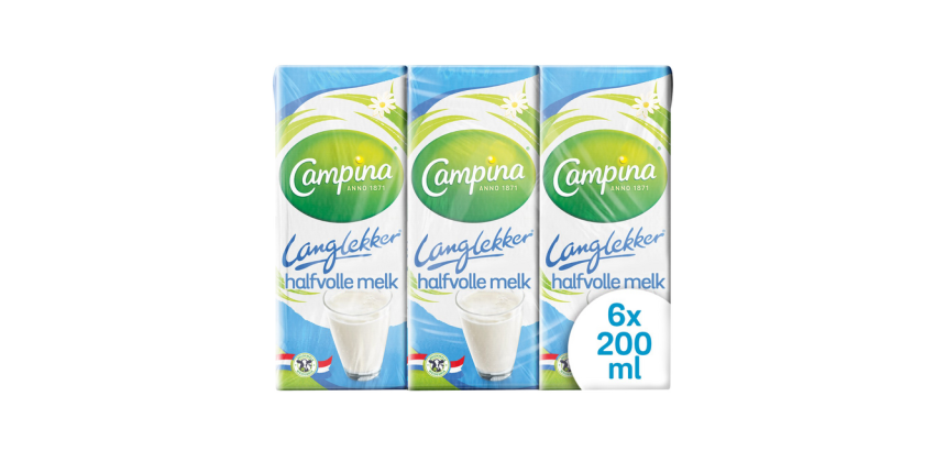 Lait Campina LangLekker demi-écrèmé 20cl 6 pièces