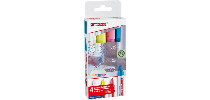 Edding 95 glass marker bullet 1.5-3mm assorted includes white assorted 4 pieces