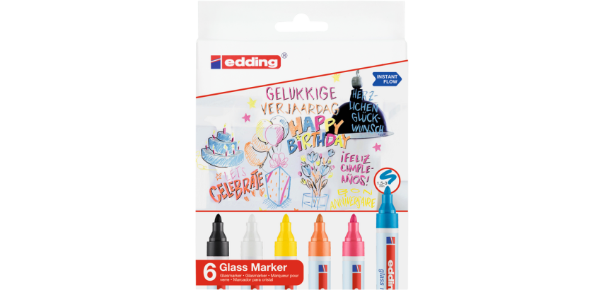 Edding 95 glass marker bullet 1.5-3mm assorted includes black and white set of 6 pieces