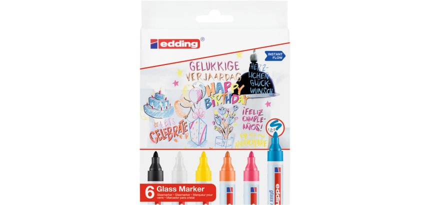 Edding 95 glass marker bullet 1.5-3mm assorted includes black and white set of 6 pieces
