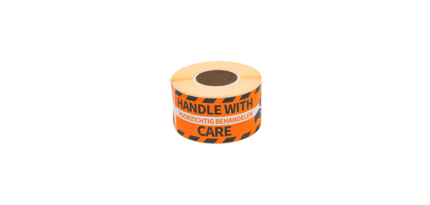 Warning label Rillprint Handle with care 46x125mm orange 250 pieces
