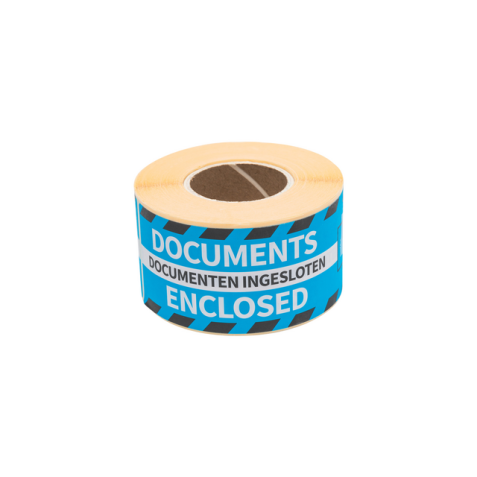 Waarschuwingsetiket Rillprint documents enclosed 46x125mm blauw