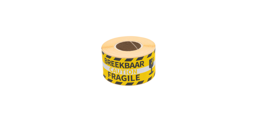Waarschuwingsetiket Rillprint fragile 46x125mm geel 250 stuks