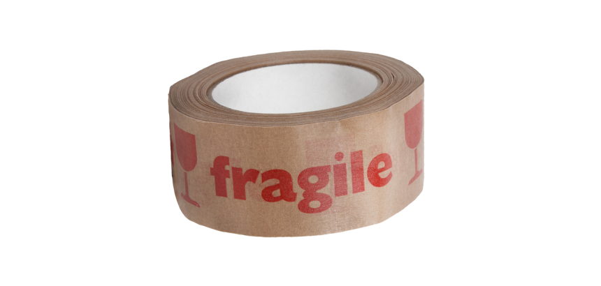 Ruban d'avertissement IEZZY 50mmx50m Fragile en rouge papier 80% recyclé brun