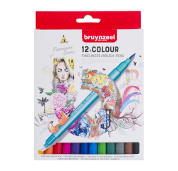Fineliner Brush pen Bruynzeel Creatives set 12 kleuren
