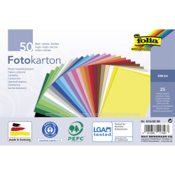 Carton photo Folia A5 paquet de 50 feuilles assorti