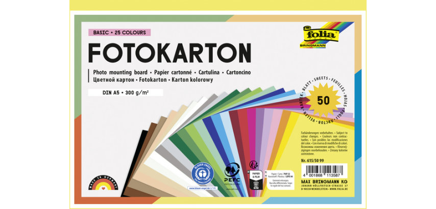 Folia photo cardboard A5 pack of 50 assorted sheets