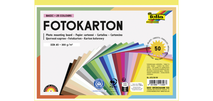 Folia photo cardboard A5 pack of 50 assorted sheets