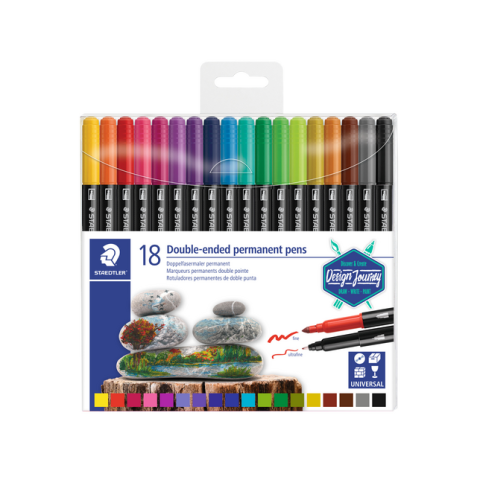 Feutre Staedtler Design journey permanent double pointe 18 couleurs