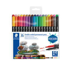 En_rotulador staedtler permanente doble punta 3187 estuche de 36 unidades colores surtidos