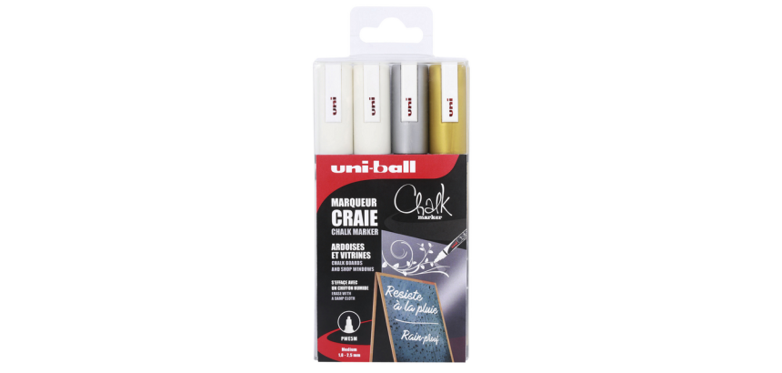 Uni-ball Chalk round tip marker 1.8-2.5mm assorted set of 4 pieces