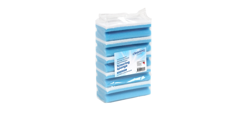 Eponge à récurer Cleaninq avec prise 140x70x42mm bleu/blanc 5 pièces