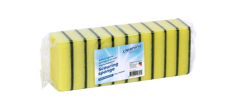 Cleaninq yellow/green scouring sponge 100x70x25mm 10 pieces