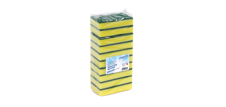 Cleaning scouring sponge 140x90x28mm yellow/green 10 pieces