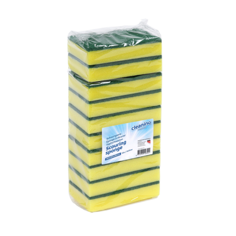 Schuurspons Cleaninq 140x90x28mm geel/groen 10 stuks