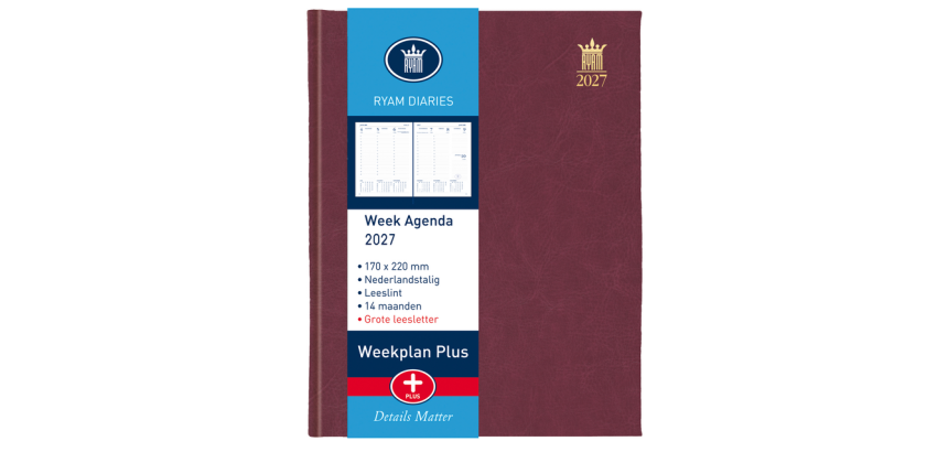 Agenda 2027 Ryam Weekplan Plus Mundior Large Print 7 days/2 pages assorted