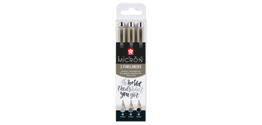 Fineliner Sakura Pigma Micron 05 set noir gris 3 tailles