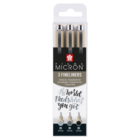 Fineliner Sakura Pigma Micron 05 set noir gris 3 tailles