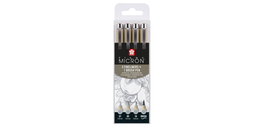 Light Gray Sakura Pigma Micron Fineliner Set 4 Sizes