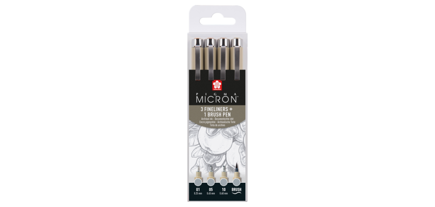 Light Gray Sakura Pigma Micron Fineliner Set 4 Sizes