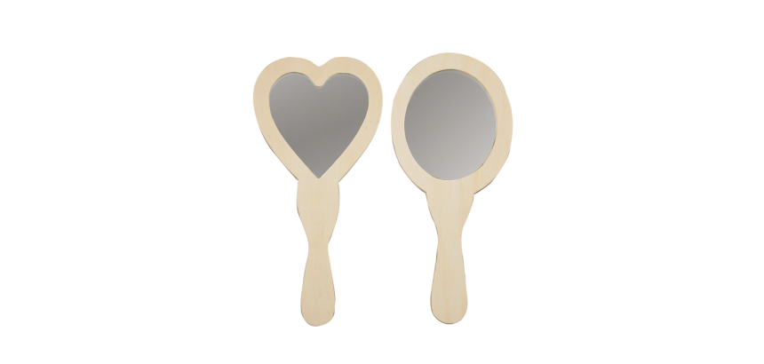 Creativ Company hand mirrors heart and oval 23-24cm wood 2 pieces