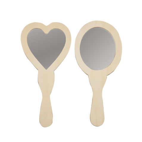 Miroir à mains Creotime coeur et ovale 23-24cm bois 2 pièces