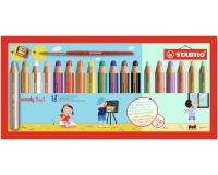 Crayon de couleur STABILO 880 Woody 3-en-1 + taille-crayon et pinceau ass étui 18pcsec taille-crayon