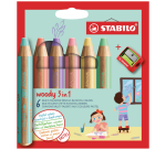 Crayon STABILO 880 Woody set 6 couleurs pastel avec taille-crayon