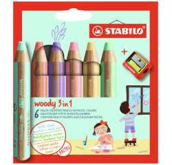 Crayon de couleur STABILO Woody 880/18 set 6 couleurs avec taille-crayon