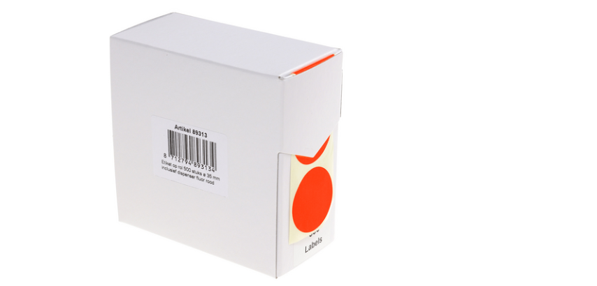 Etiket Rillprint 35mm op rol fluor rood 500 stuks