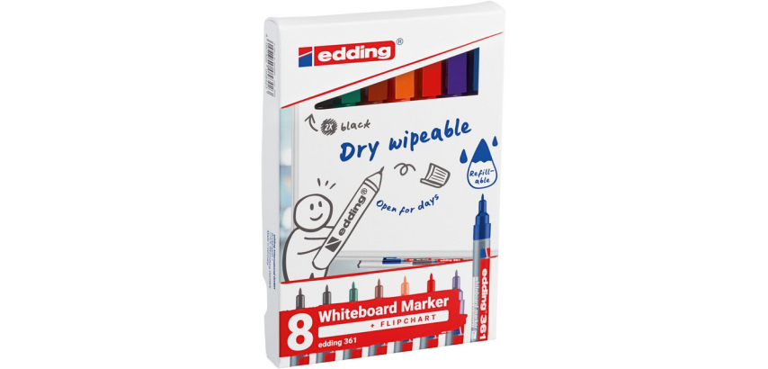 Marqueur tableau blanc edding 361 ogive 1mm assorti set 8 pièces