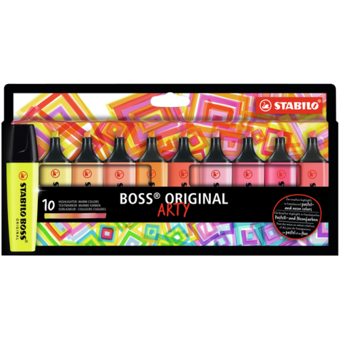 STABILO BOSS ORIGINAL surligneur Arty, étui en carton de 10 pièces en couleurs assorties