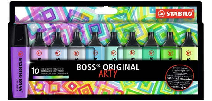 STABILO BOSS ORIGINAL surligneur Arty, étui en carton de 10 pièces en couleurs assorties