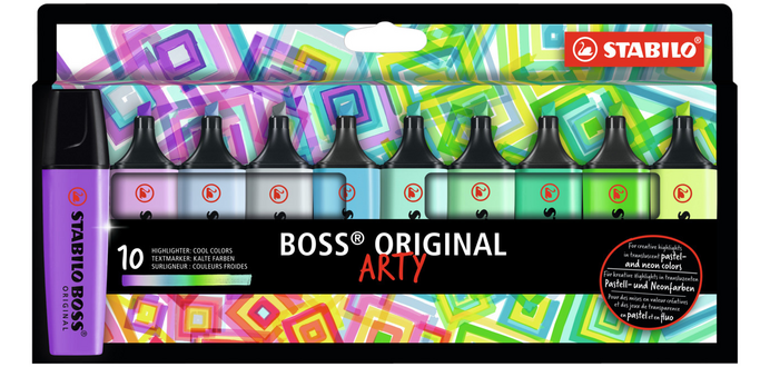 STABILO BOSS ORIGINAL markeerstift Arty, kartonnen etui van 10 stuks in geassorteerde kleuren