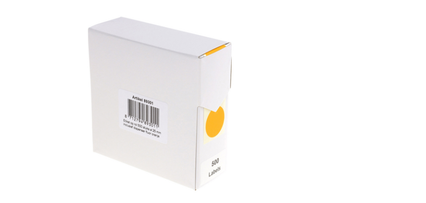 Etiket Rillprint 25mm 500st op rol fluor oranje