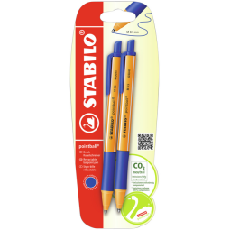 Balpen STABILO pointball 6030/41 medium blauw blister à 2 stuks